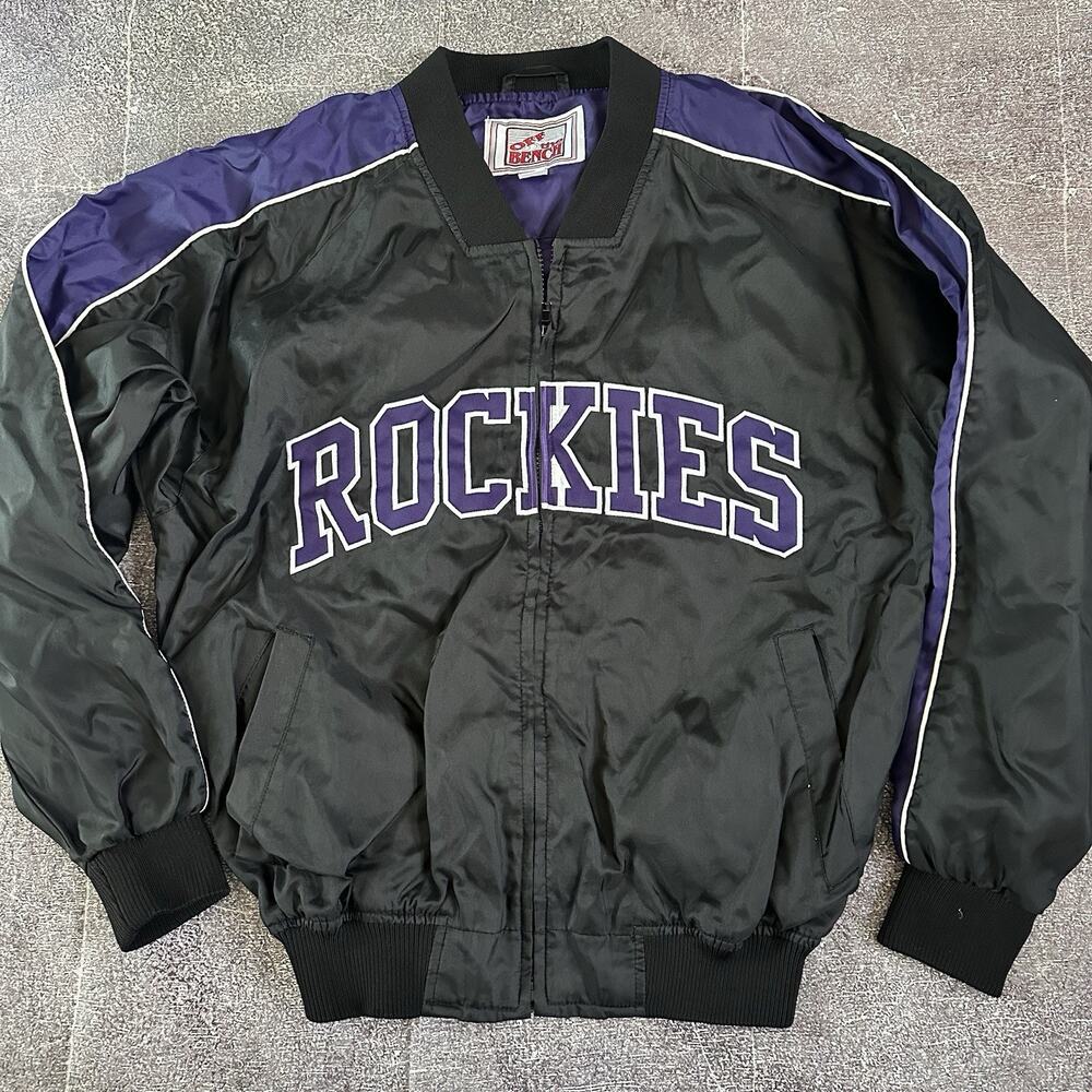 Men's Vintage 90's Off The Bench Colorado Rockies Black Windbreaker Jacket Sz M
